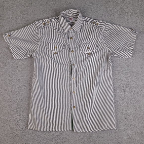 Brooklyn Basement Shirt Mens XL White Striped Button Down Urban Short Sleeve - Picture 1 of 16